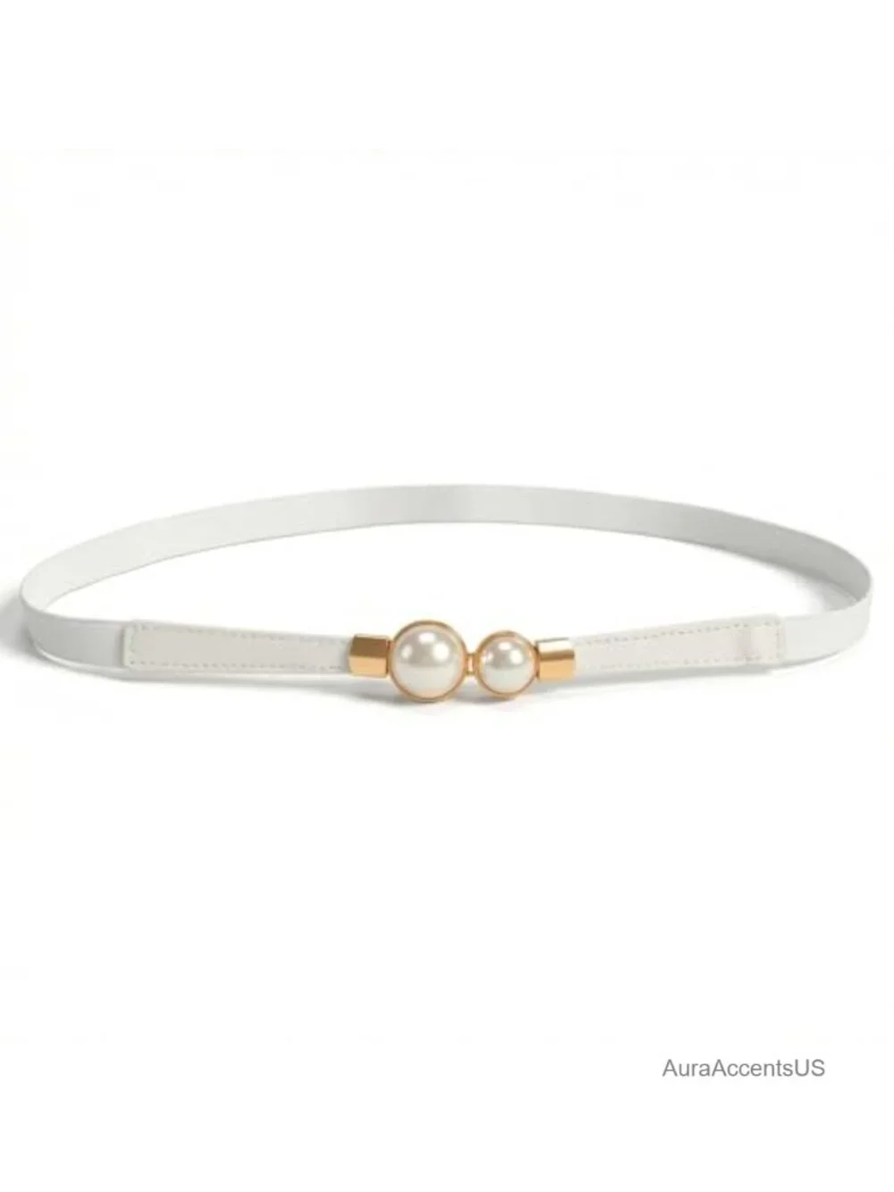 Skinny Stretchy Waist Belt with Pearl Buckle PU Leather